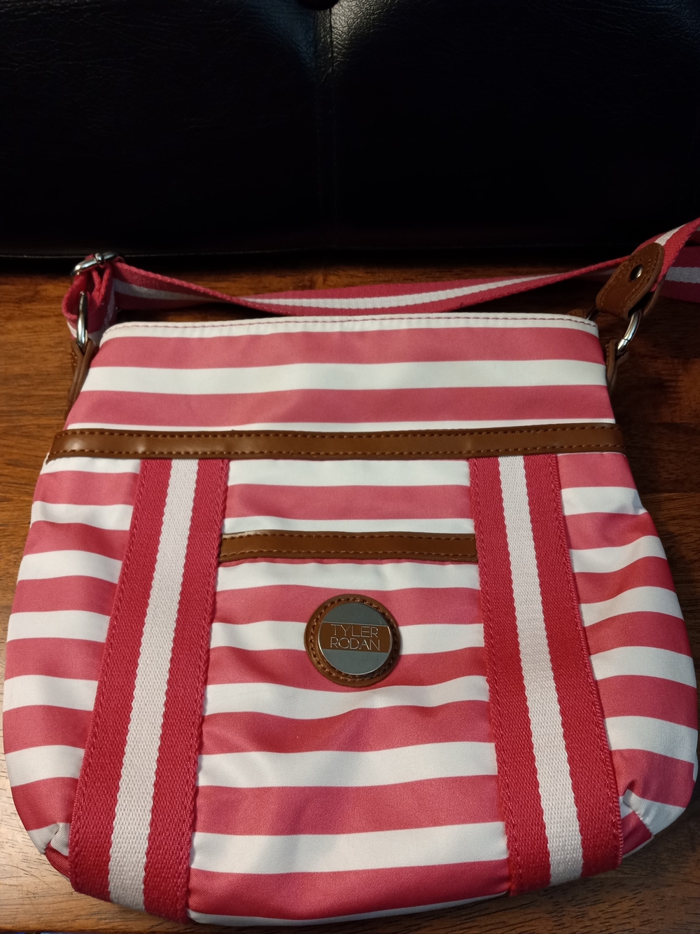 Tyler Rodan Pink and White Striped Crossbody Bag - Picture 4 of 7